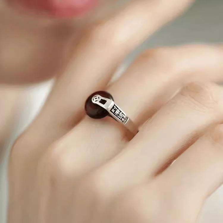 饰尚e族中国风平安扣戒指女时来运转民族风小众开口指环铜钱个性