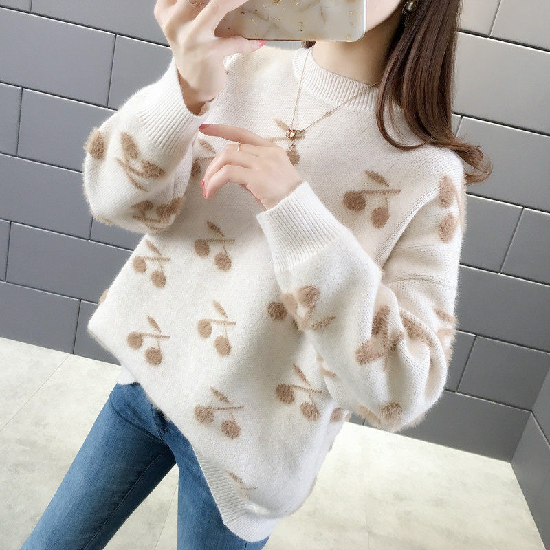 时尚女装2020秋冬装樱桃长袖宽松针织衫韩版网红很仙的套头衫毛衣