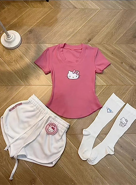 Hello Kitty短袖T恤正肩短款修身/Hello Kitty裤子短裤睡裤两件套
