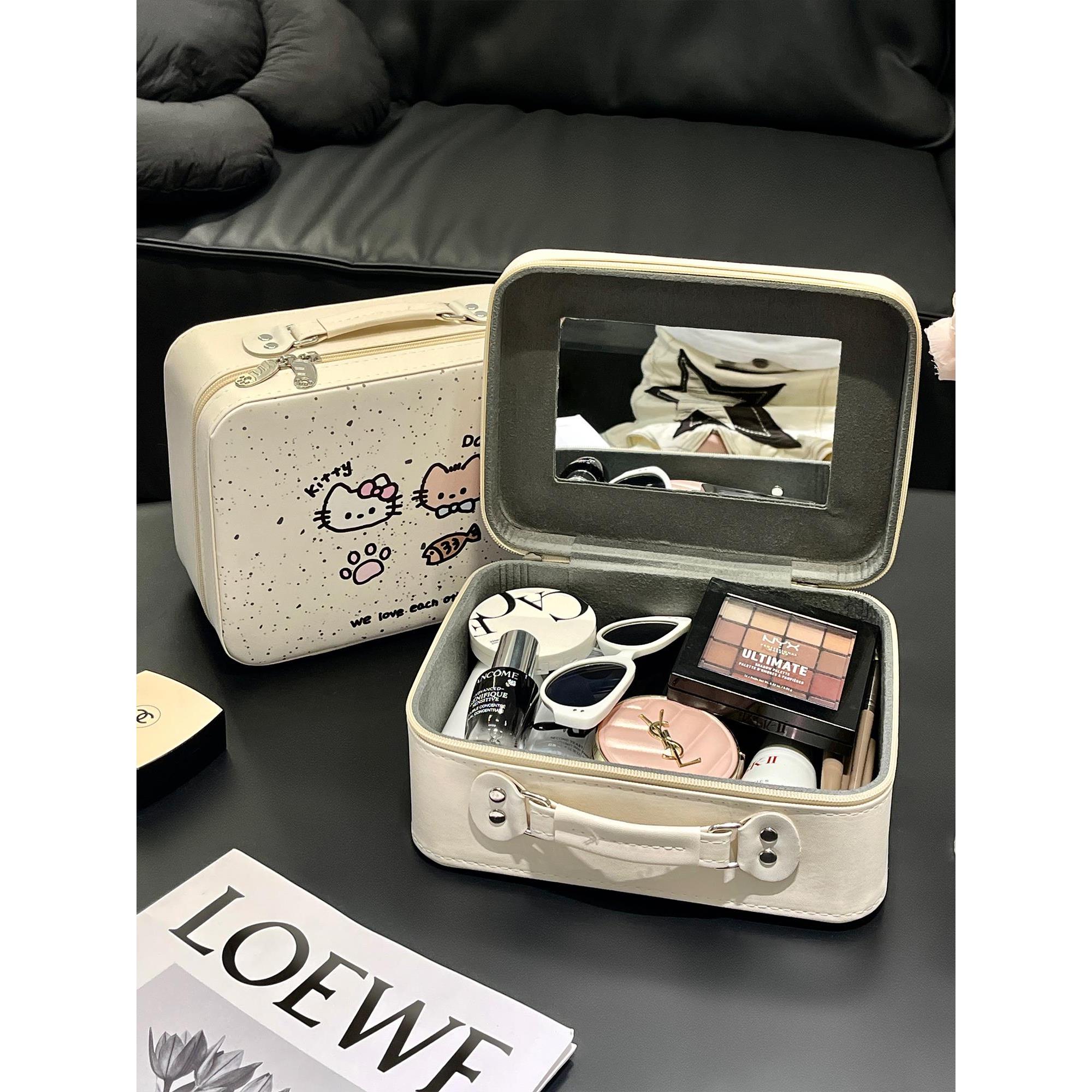 可爱化妆包女小众随身手提箱大容量带镜子化妆箱便携式旅行收纳包