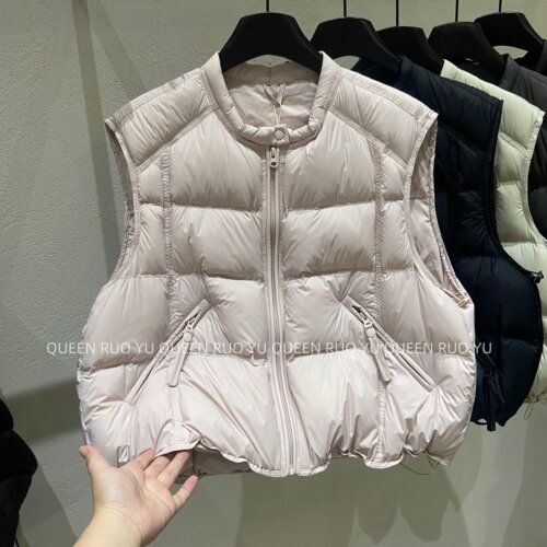 欧货纽扣泡芙90白鸭绒羽绒服马甲