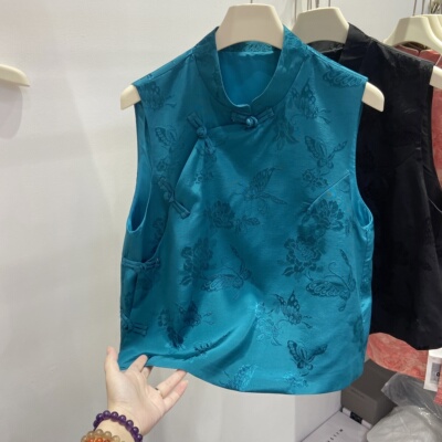 国风盘扣提花无袖马甲背心短外套