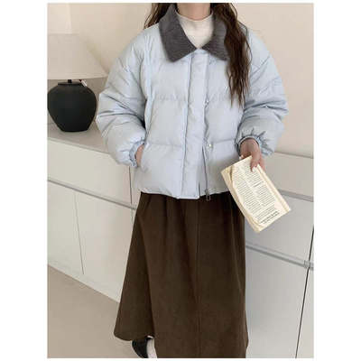 灯芯绒翻领白鸭绒羽绒服女短款