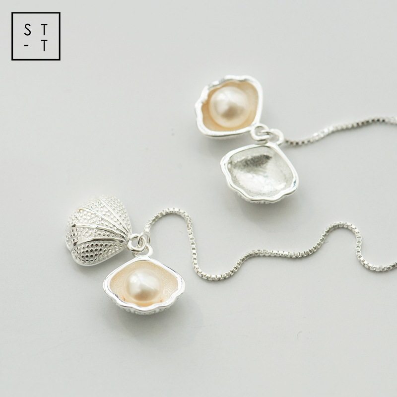 S925纯银耳饰日韩简约气质淡水珍珠贝壳耳坠耳线女学生新品,饰品/流行首饰/时尚饰品新,耳线,淘宝优惠券,粉丝福利购,淘宝优惠卷