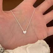 s925银迷你锆石爱心项链女款 日常小巧精致锁骨链甜美颈链 2025新款
