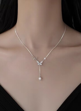 925纯银蝴蝶项链女款2024新款锁骨链高级感轻奢小众颈链