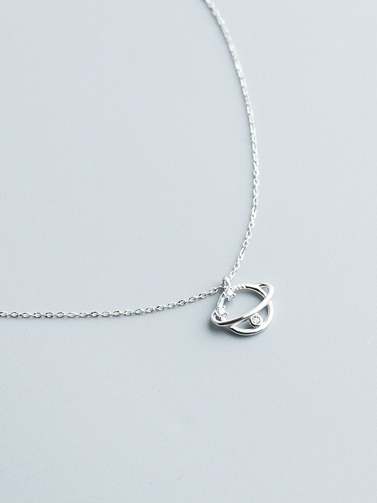 宇宙星球S925纯银锁骨项链女潮韩版镶钻简约气质网红短款颈链