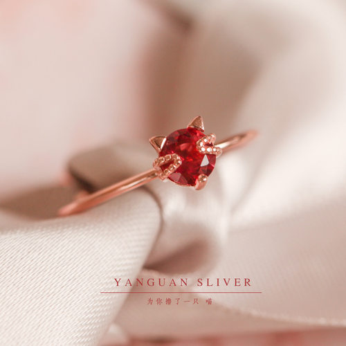 925银猫咪食指戒指女小众设计