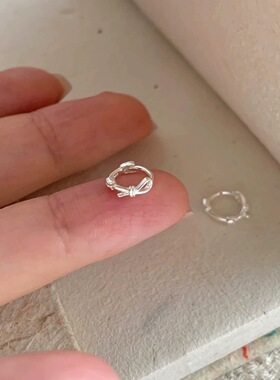 mini蝴蝶结绳结耳扣女925银针简约小巧养耳洞耳圈睡觉免摘耳饰INS