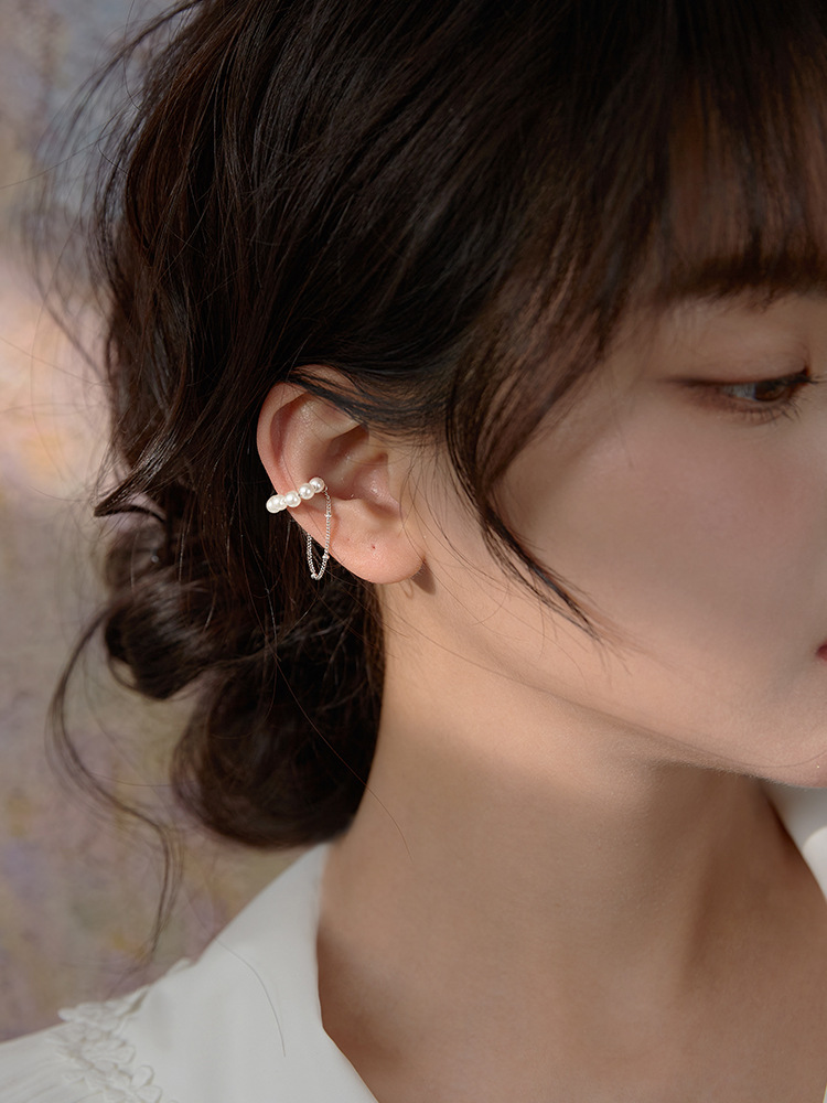 纯银无耳洞珍珠流苏仙气母贝