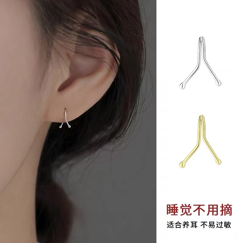 925镀银线条耳钉睡觉免摘耳骨钉新款2024爆款耳环女耳饰