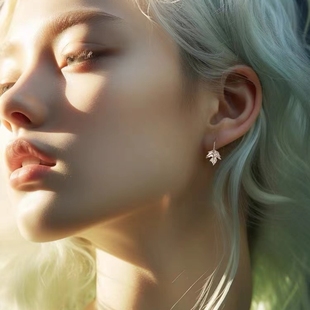 925纯银耳环女耳钉耳饰树叶耳坠韩国网红气质森系简约个性