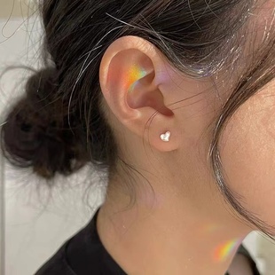 925纯银爱心简约耳钉女养耳洞耳环耳饰小巧时尚 潮 2024新款