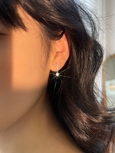 925纯银耳环女耳饰小众ins简约耳钉单钻轻奢网红气质高级感