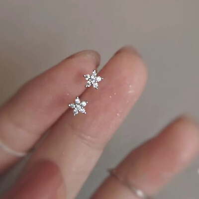 925银满钻星星花朵耳钉耳环女时尚小众设计感风五角星精致耳饰