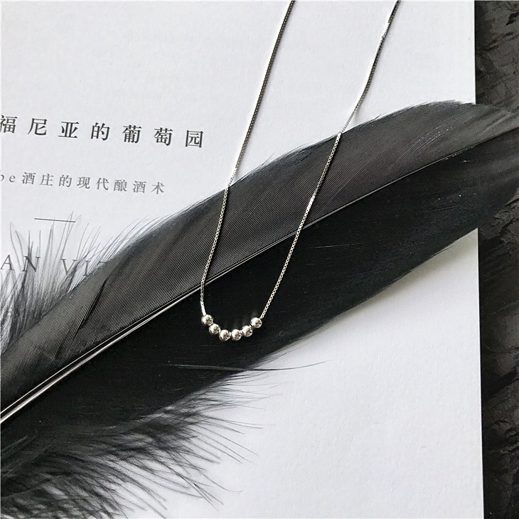 s925純銀項鏈鎖骨鏈女日韓國簡約圓珠轉運珠小吊墜氣質禮物