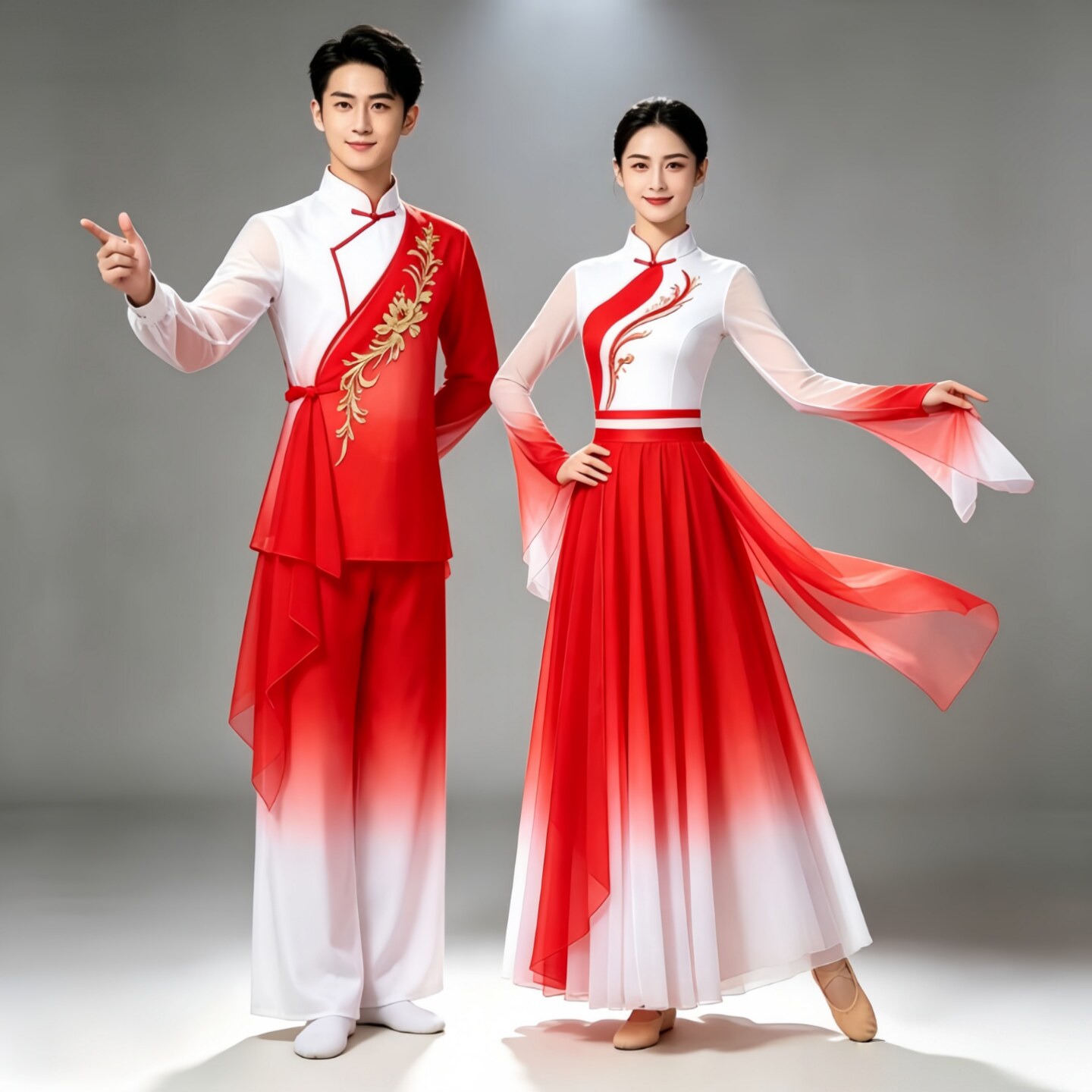 2026新款大气开场舞大摆裙演出服男女飘逸歌伴舞长裙现代舞蹈服装