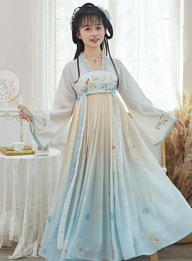 正品原创汉服女成人改良刺绣雪纺连衣裙汉元素古风飘逸中长裙夏季