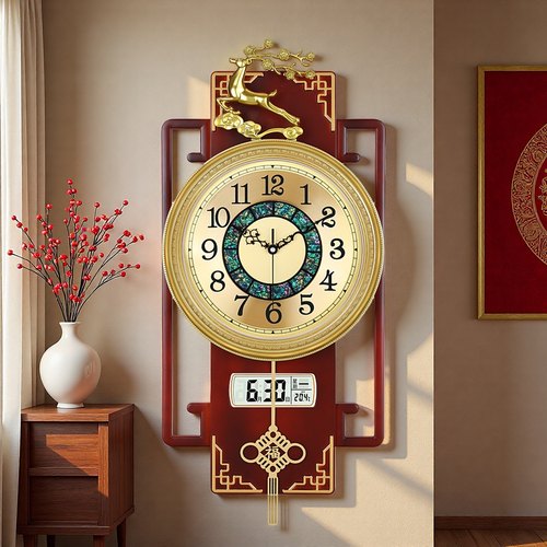 挂钟客厅2025新款轻奢高级感新中式家用带温度日历挂墙钟表石英钟