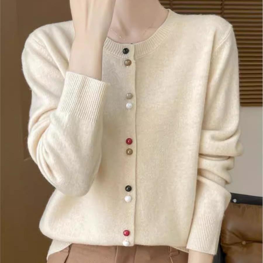 法式温柔风长袖针织开衫女短外套叠穿毛衣设计感时髦洋气彩扣上衣