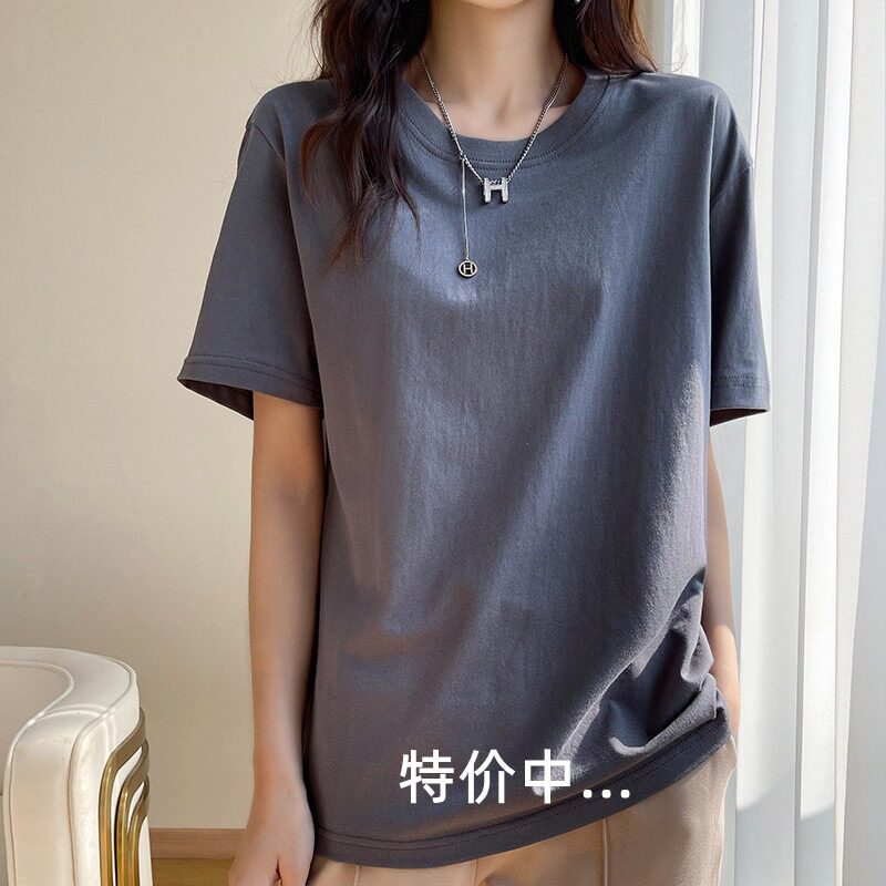 纯棉短袖t恤女夏季2024新男女装宽松白色圆领体恤纯色打底上衣潮图片