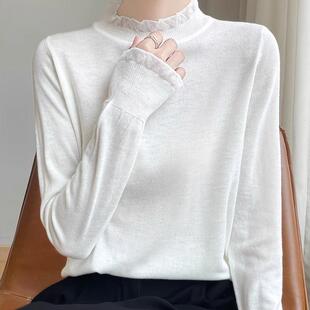 断码清仓新精100羊毛衫女气质花边针织衫2024新薄款木耳边上衣