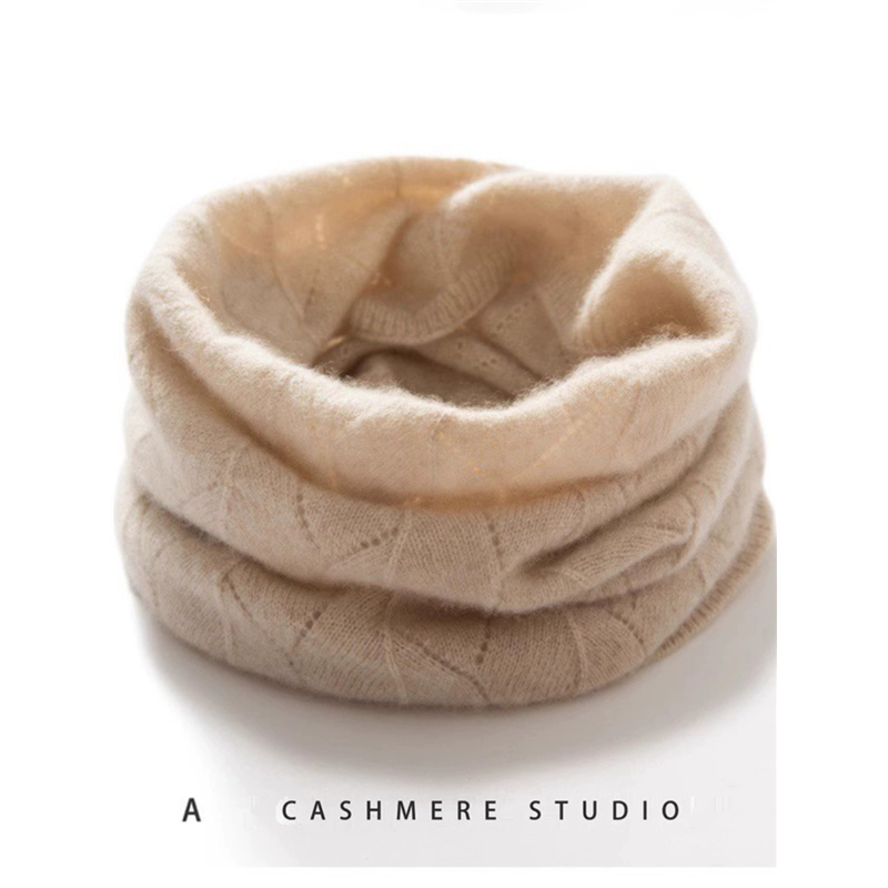 秋冬保暖100%纯羊毛围脖柔软枫叶镂空男女同款纯色护颈围脖脖套