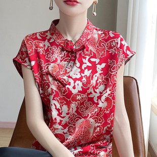 新中式国风女装2025新款夏季短袖衬衫高级感气质盘扣套头小衫上衣