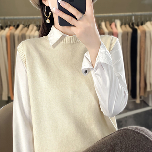 气质百搭2025纯棉圆领马甲女秋冬内搭叠穿洋气爆款可外穿针织坎肩