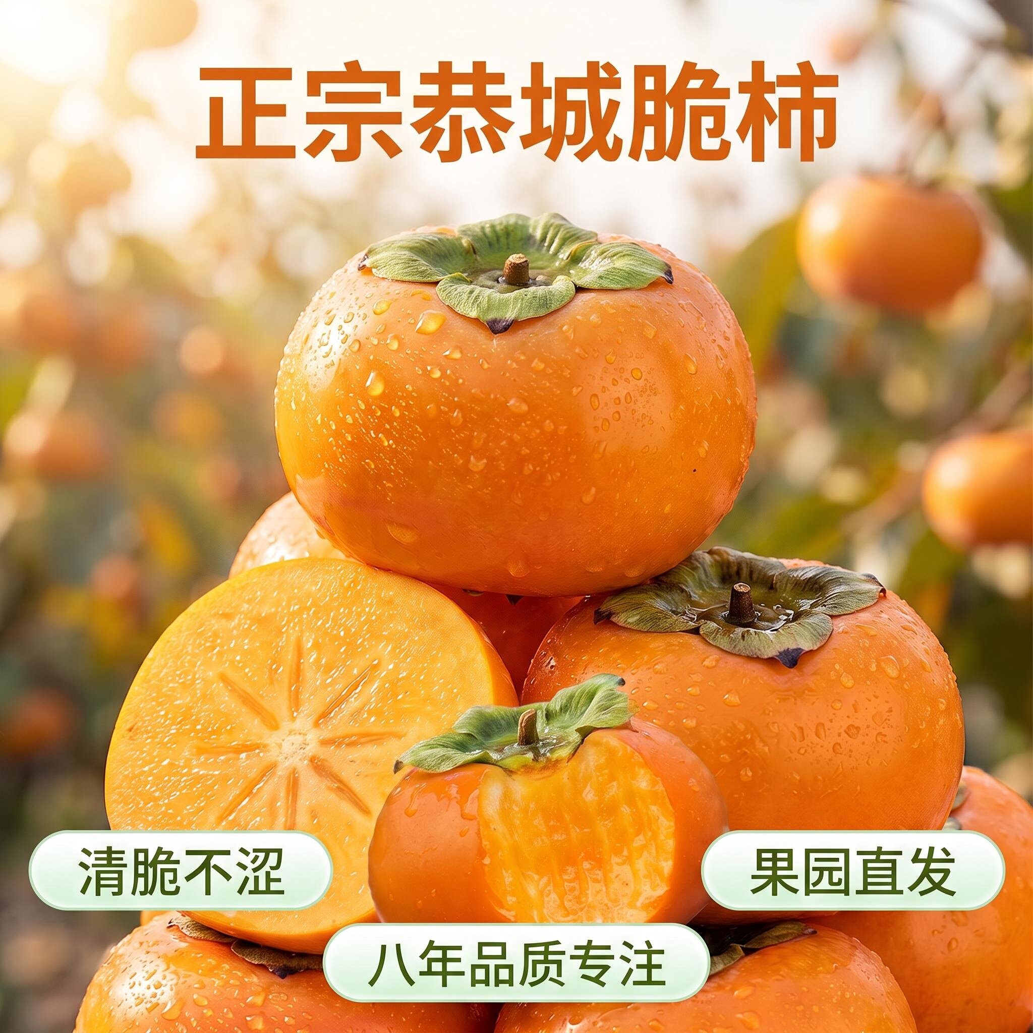 广西恭城脆柿新鲜当季水果巧克力柿子硬甜黄糖心月柿真空包装礼盒