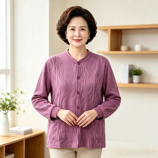 中老年人纯棉开衫女长袖保暖上衣妈妈装立领可外穿家居服秋冬外套