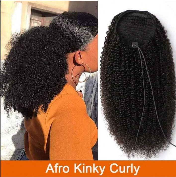 4C Afro Kinky Curly Human Hair Ponytail非洲真人发爆炸卷马尾