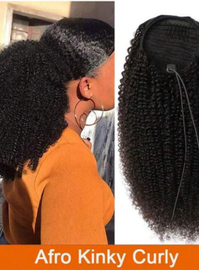 4C Afro Kinky Curly Human Hair Ponytail非洲真人发爆炸卷马尾
