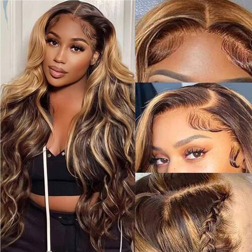 13*4 Human Hair Piano color Body Wave Lace Frontal Wigs