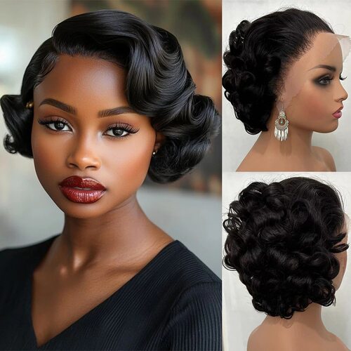 Loose Wave Full Frontal Human Hair Wig Short Curly Lace Wigs