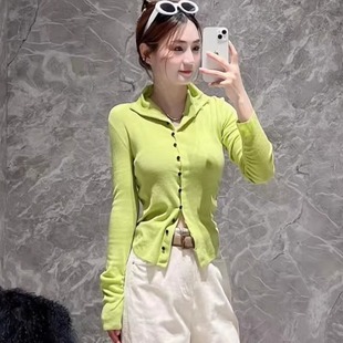 设计师联名MO家正品2025冬新品荧光绿毛衣针织衫开衫MBE4SWT019