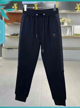 T24冬季新款男士温州欧版修身束脚刺绣保暖厚加绒黑色运动休闲裤