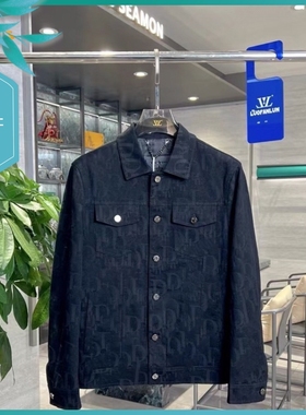 T24秋季新款男士温州欧版修身潮流刺绣印花黑色翻领牛仔夹克外套