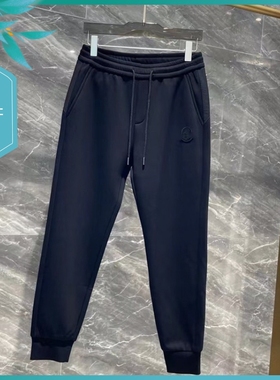 T23冬季新款男士温州欧版修身束脚刺绣保暖厚加绒黑色运动休闲裤