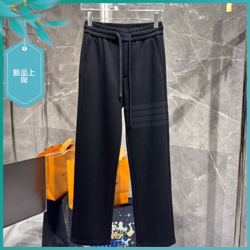 T25冬季新款男士温州欧版宽松直筒保暖加厚加绒黑色长运动休闲裤