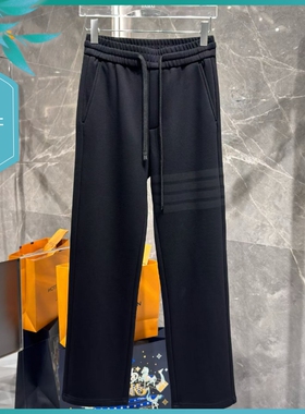 T25冬季新款男士温州欧版宽松直筒保暖加厚加绒黑色长运动休闲裤