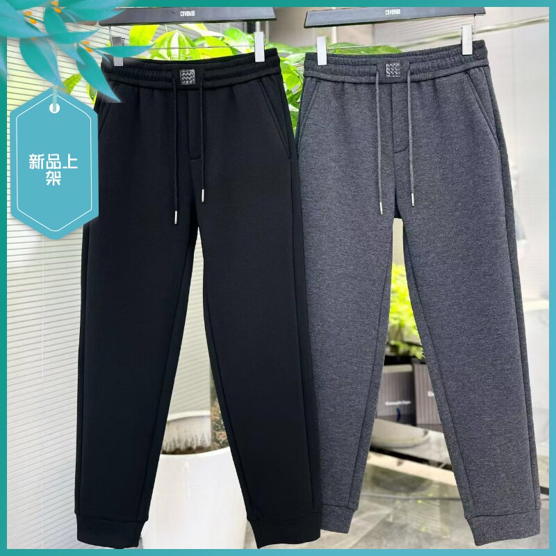 T26冬季新款男士温州欧版修身小束脚刺绣保暖加厚加绒运动休闲裤