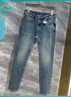 TT23冬季新款男士温州欧版修身小脚潮刺绣印花简约浅蓝色长牛仔裤