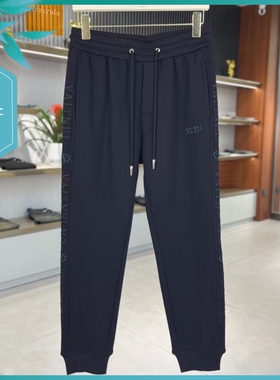 T23冬季新款男士温州欧版修身束脚潮刺绣保暖加厚加绒运动休闲裤