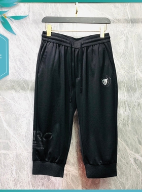 TT22夏季新款男士温州欧版修身潮流刺绣印花黑色七分运动休闲中裤