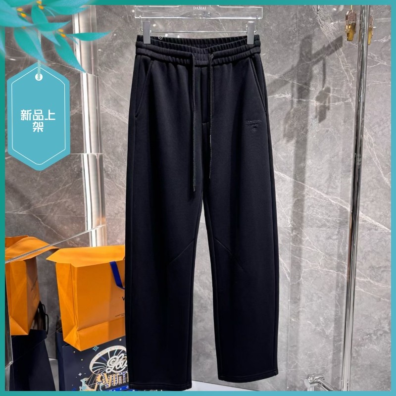 T25冬季新款男士温州欧版宽松直筒刺绣保暖加厚加绒长运动休闲裤