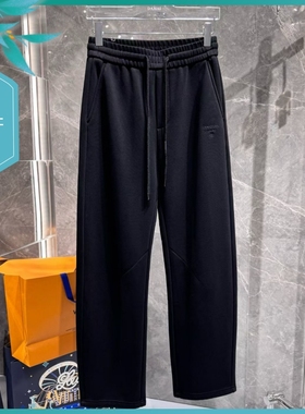 T25冬季新款男士温州欧版宽松直筒刺绣保暖加厚加绒长运动休闲裤