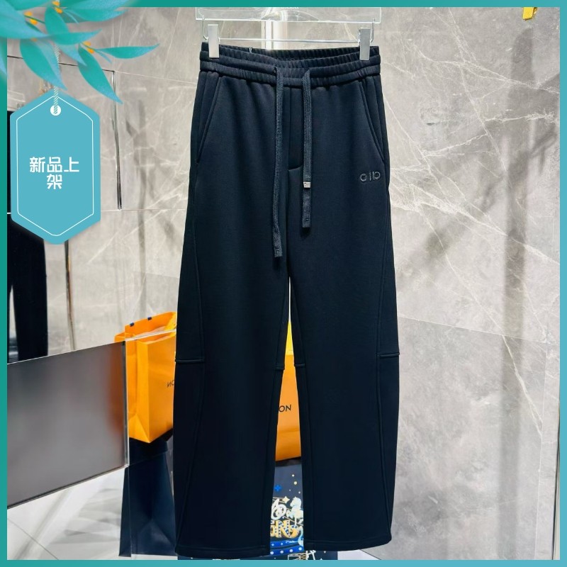 T25冬季新款男士温州欧版宽松直筒保暖加厚加绒黑色长运动休闲裤