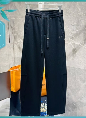 T25冬季新款男士温州欧版宽松直筒保暖加厚加绒黑色长运动休闲裤