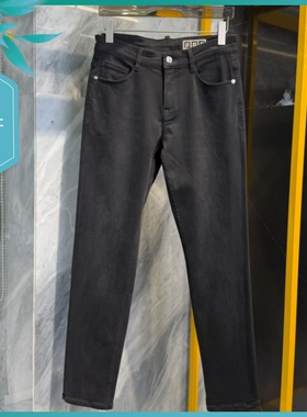 T25秋冬新款男士温州欧版修身小脚潮刺绣弹力简约黑灰色长牛仔裤